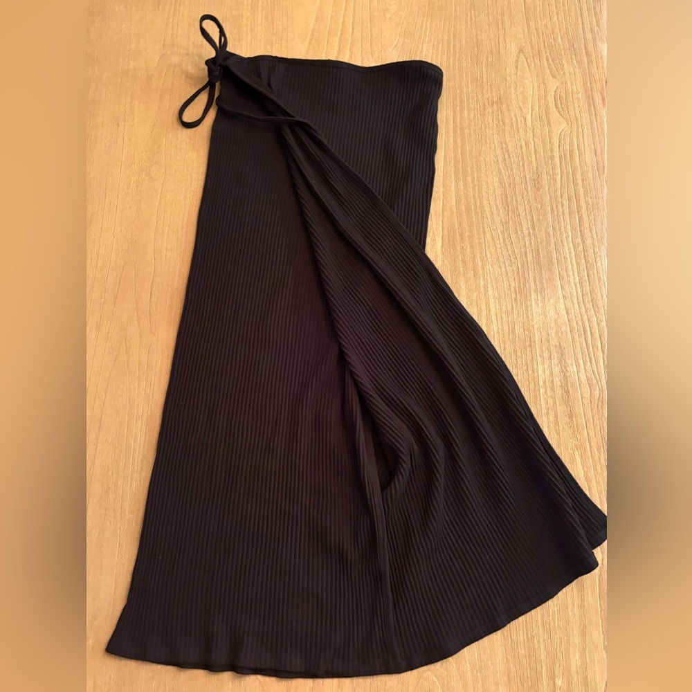 Baserange Brig Skirt Large NWT Black Organic Cotton Ribbed Wrap Midi Skirt - Picture 7 of 15